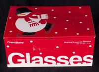 Crate & Barrel Skating Snowman Christmas Glasses Box of 6